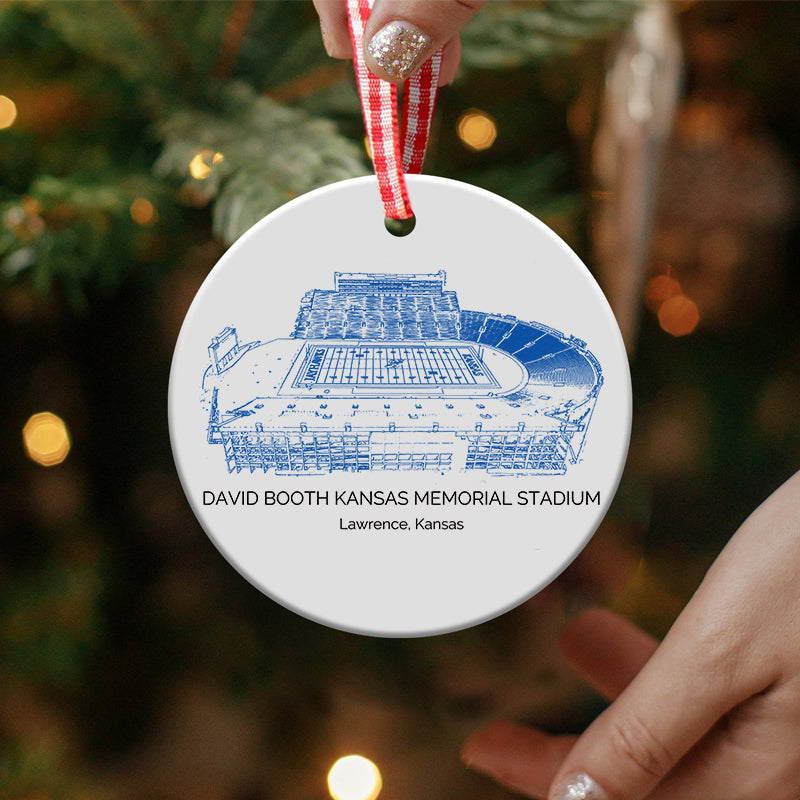 David Booth Kansas Memorial Stadium - Kansas Jayhawks football,College Football Ceramic Christmas Ornament