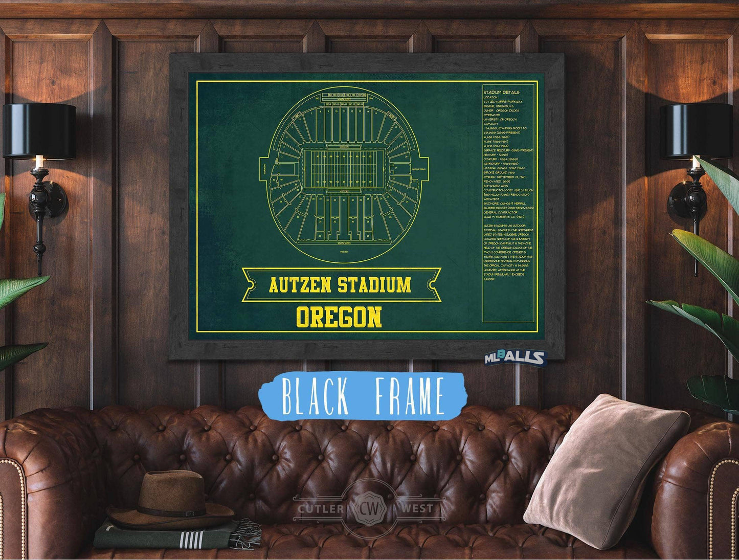 Autzen Stadium Blueprint Team Color Art Chart - Oregon Ducks Football Fan Print