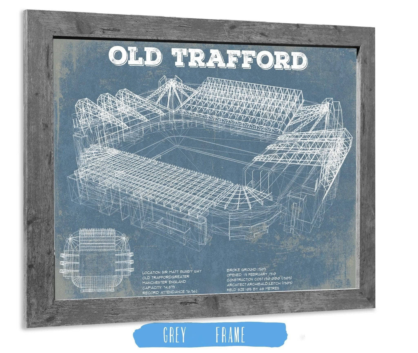 Manchester United F.C. - Old Trafford Stadium Blueprint Vintage Soccer Print