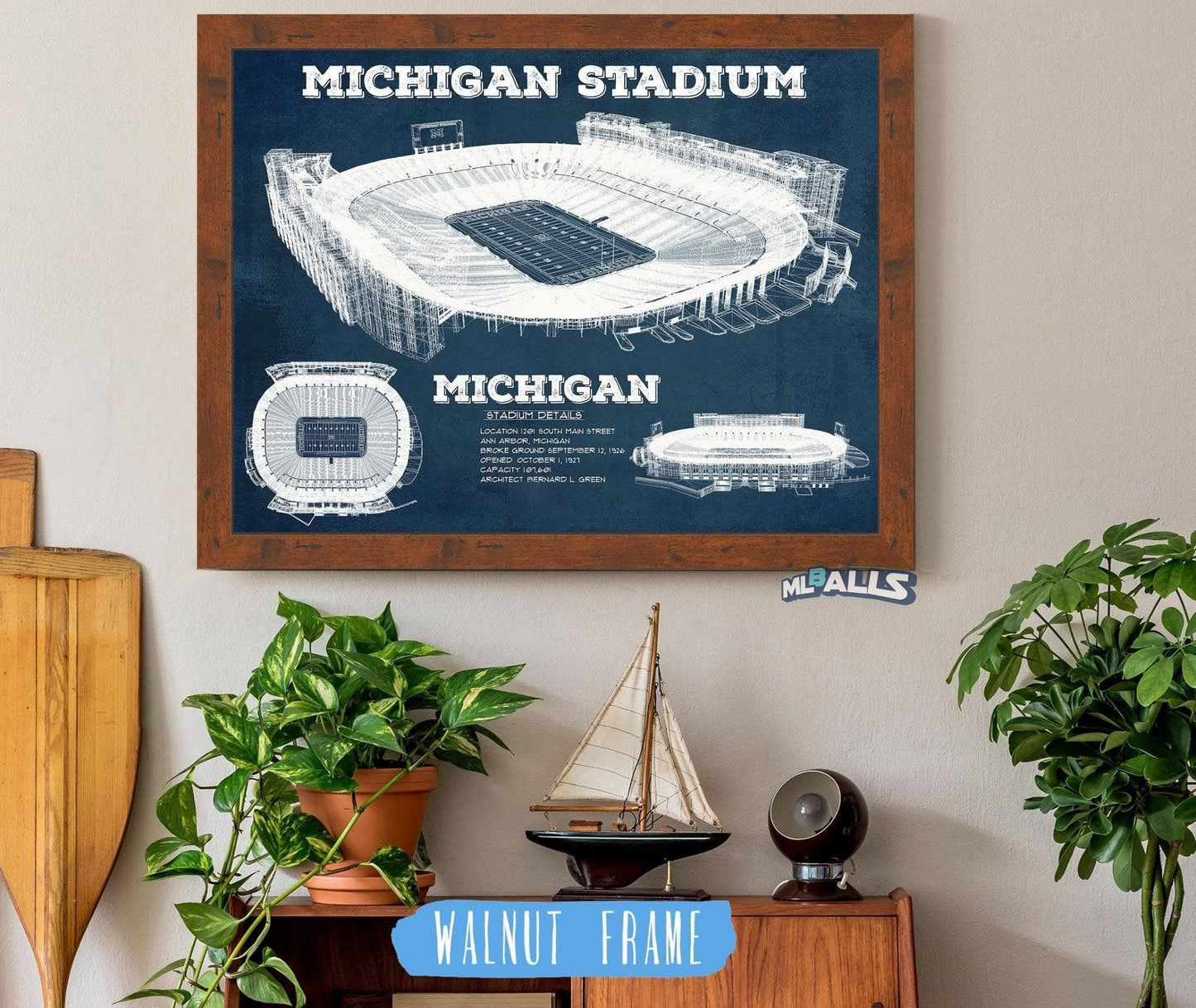Michigan Wolverines Art - Michigan Stadium Vintage Stadium Blueprint Art Print