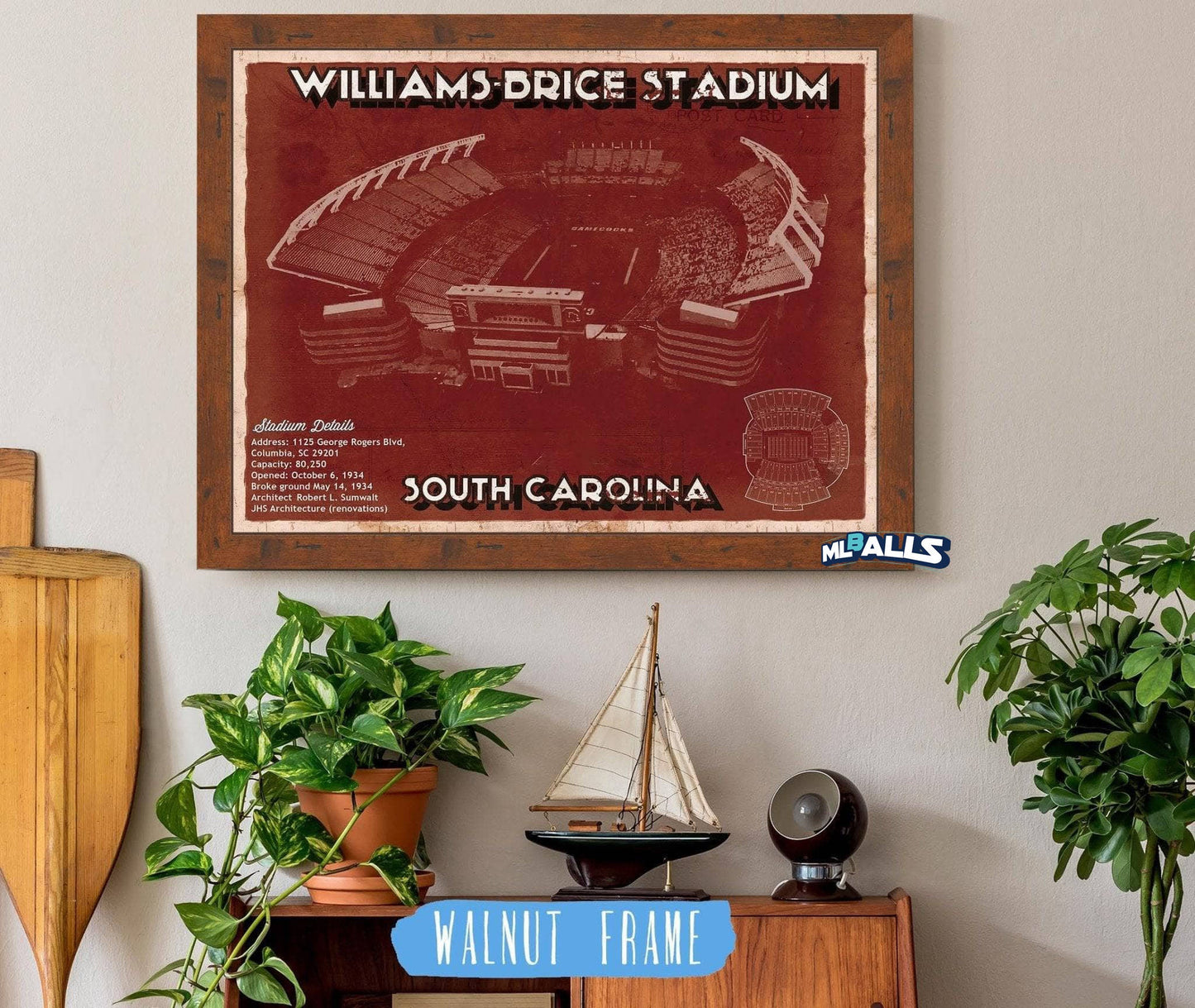 Williams-Brice Stadium Art - South Carolina Gamecocks Vintage Blueprint Art Chart
