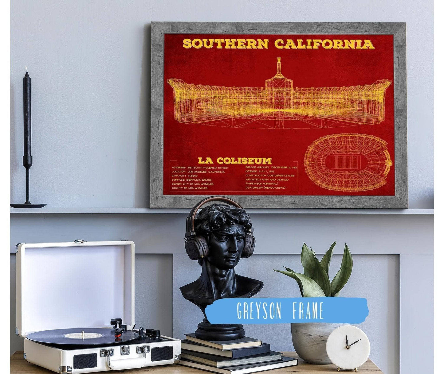 Vintage USC Trojans - LA Coliseum Blueprint Art Print