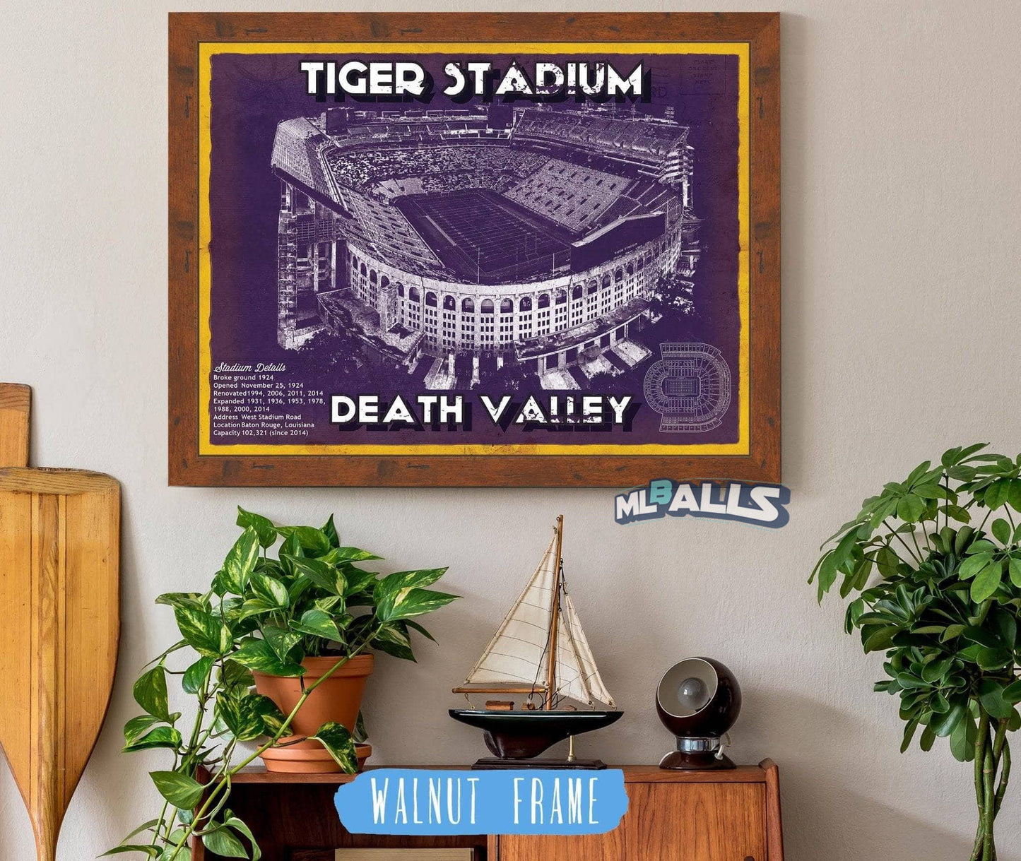 Tiger Stadium Art - LSU Tigers Vintage Stadium - Blueprint Art Print