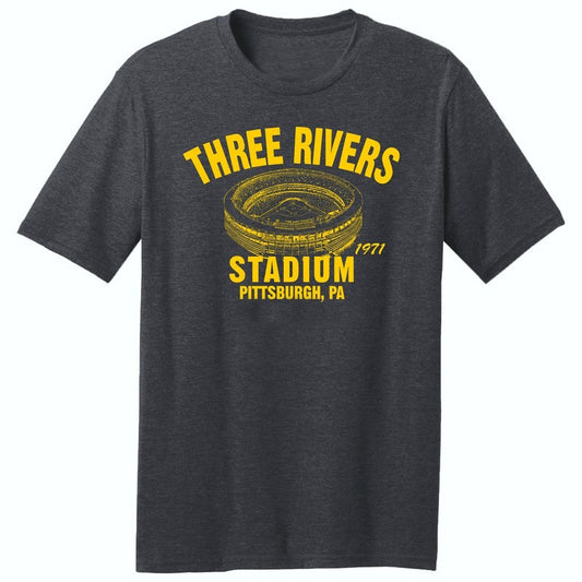 Three Rivers Stadium 1971 Baseball Premium Tri-Blend Tee Shirt - Past Home of Your Pittsburgh Pirates - Black Heather