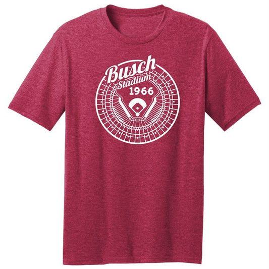 Busch Stadium "Blueprint" 1966 Baseball Premium Tri-Blend Tee Shirt - Past Home of Your St. Louis Cardinals - Red Heather