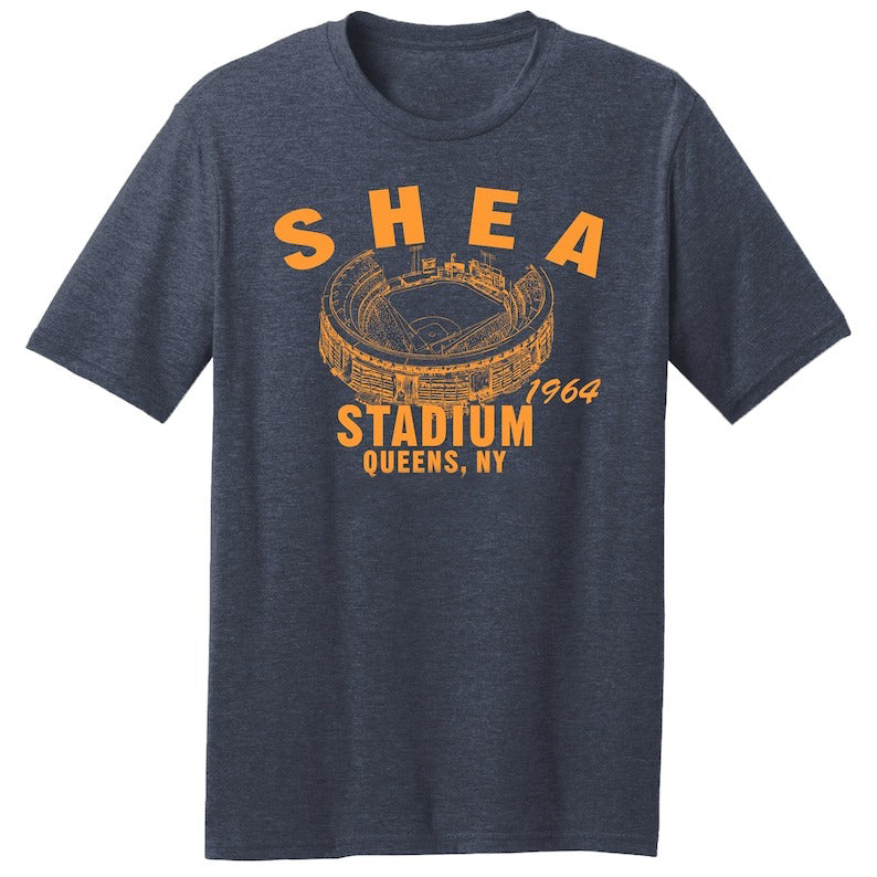 Shea Stadium 1964 Baseball Classic Cut, Premium Tri-Blend Tee Shirt - Past Home of Your New York Mets - Navy Heather