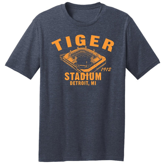 Tiger Stadium 1918 Baseball Classic Cut, Premium Tri-Blend Tee Shirt - Past Home of Your Detroit Tigers - Navy Heather