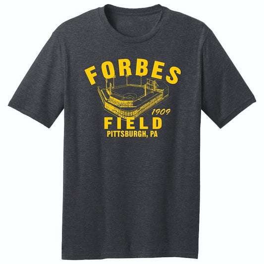 Forbes Field 1909 Baseball Classic Cut, Premium Tri-Blend Tee Shirt - Past Home of Your Pittsburgh Pirates - Black Heather