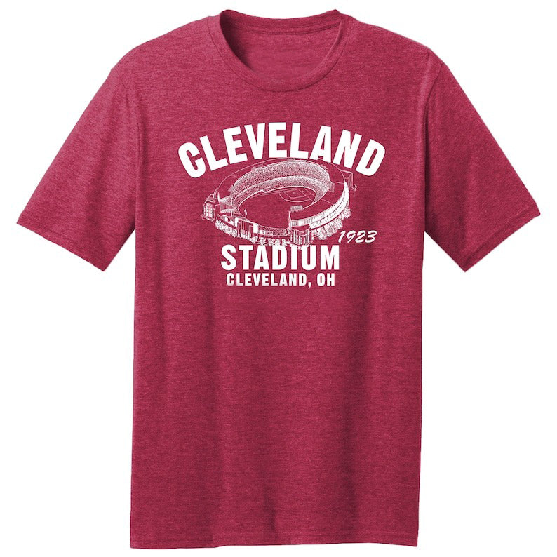 Cleveland Stadium 1923 Baseball Classic Cut, Premium Tri-Blend Tee Shirt - Past Home of Your Cleveland Guardians - Red Heather