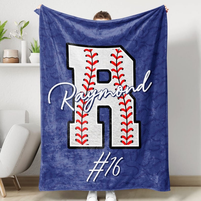 Personalized Baseball Blanket, Custom Name Number Throw Blankets, Gift for Son