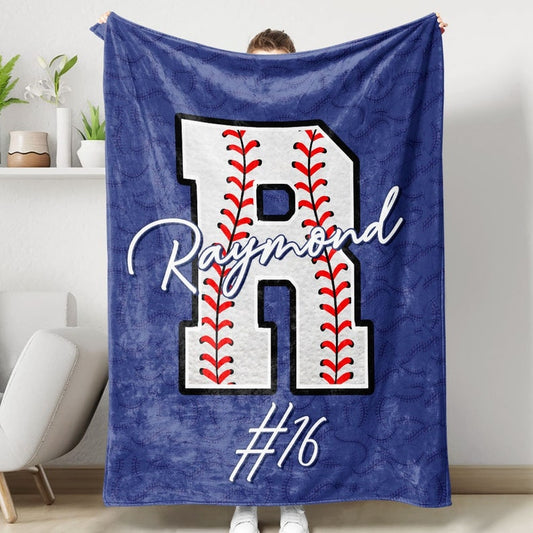 Personalized Baseball Blanket, Custom Name Number Throw Blankets, Gift for Son