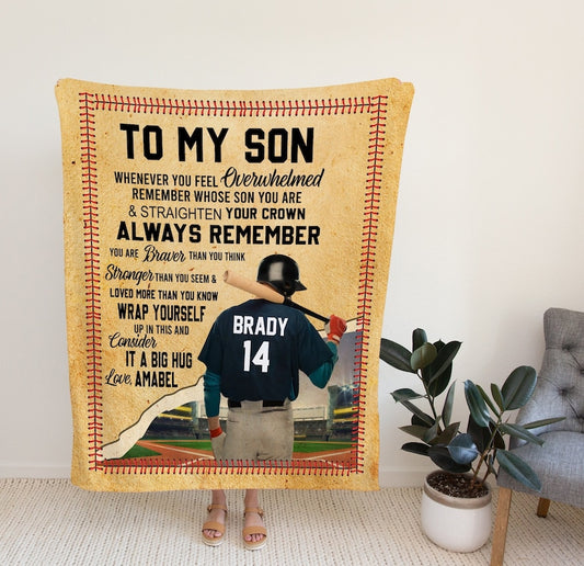 Personalized Baseball Blanket With Name, Custom To My Son Blanket, Gift From Parents.
