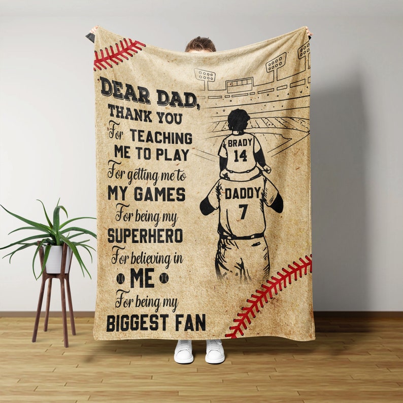 Baseball Blanket, Baseball Dad And Child Thank You Custom Blanket, Personalized Gifts For Dad