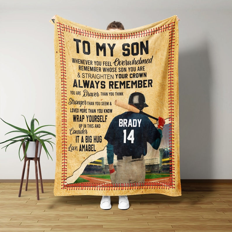 Personalized Baseball Blanket With Name, Custom To My Son Blanket, Gift From Parents.