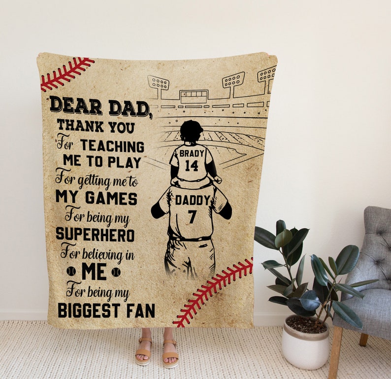 Baseball Blanket, Baseball Dad And Child Thank You Custom Blanket, Personalized Gifts For Dad