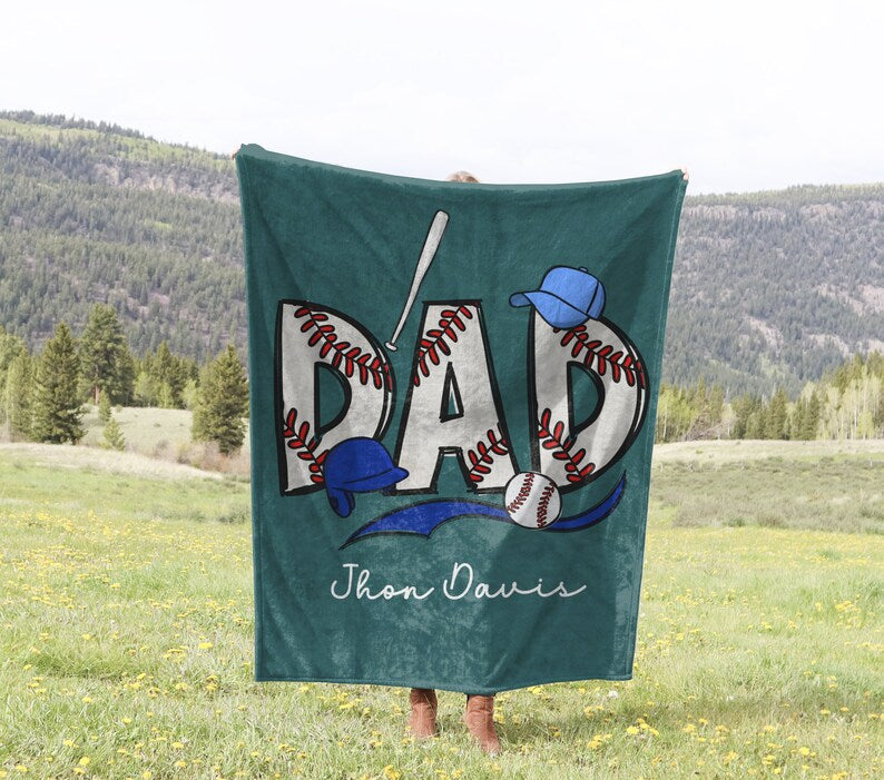 Customized Baseball Blanket For Dad, Gift for Dad, Personalized Blanket Dad