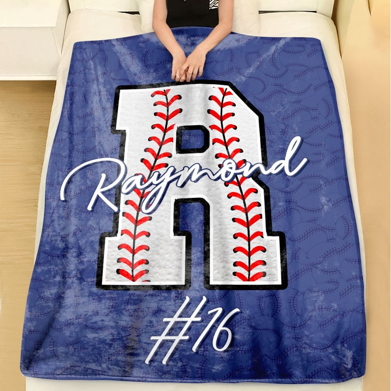 Personalized Baseball Blanket, Custom Name Number Throw Blankets, Gift for Son