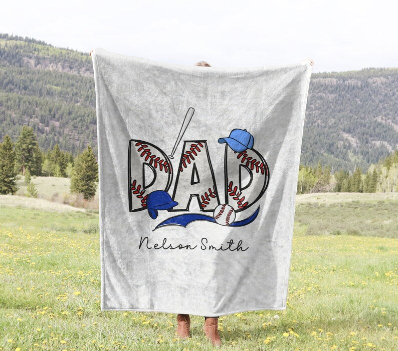 Customized Baseball Blanket For Dad, Gift for Dad, Personalized Blanket Dad