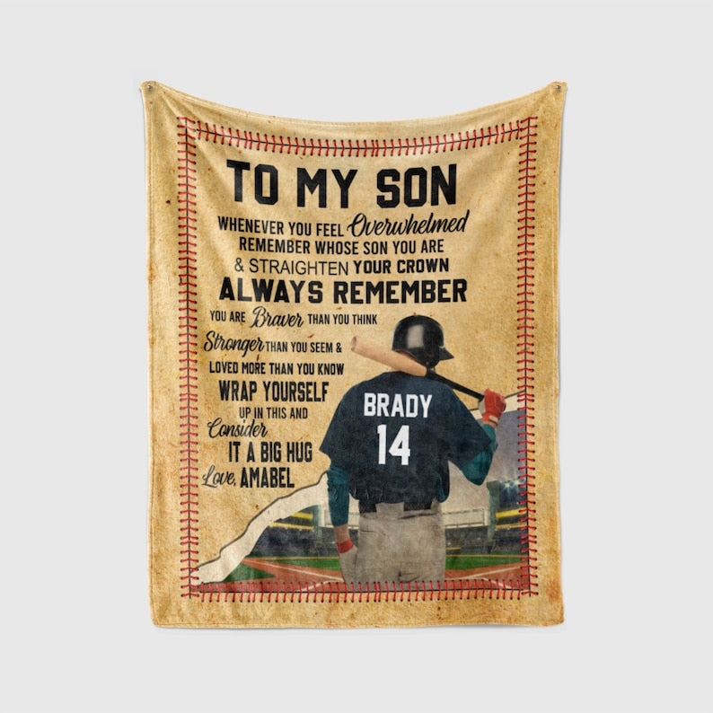 Personalized Baseball Blanket With Name, Custom To My Son Blanket, Gift From Parents.