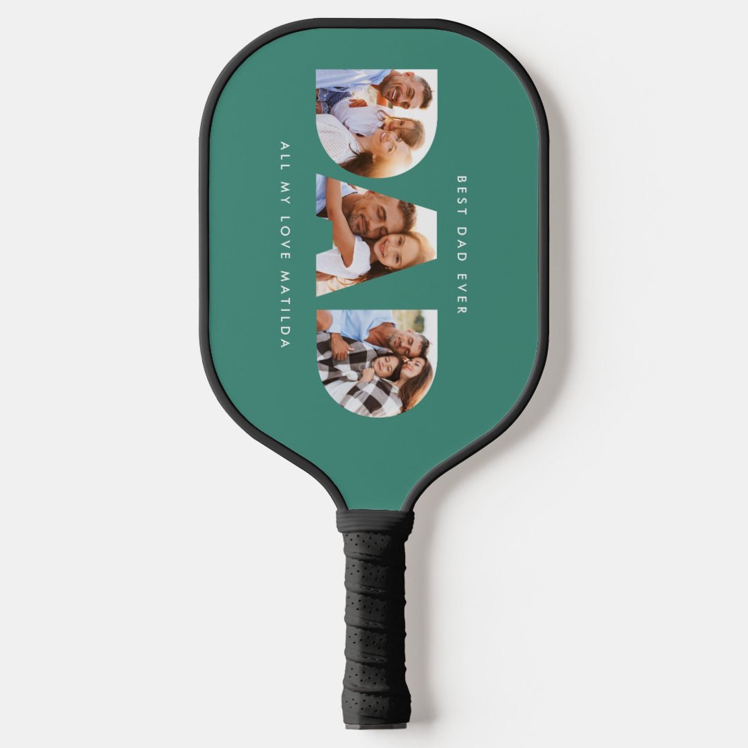 Dad Multi Photo Modern Typography Terracotta Pickleball Paddle