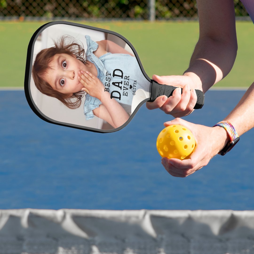 Best Dad Ever Typography Custom Photo Personalized Pickleball Paddle