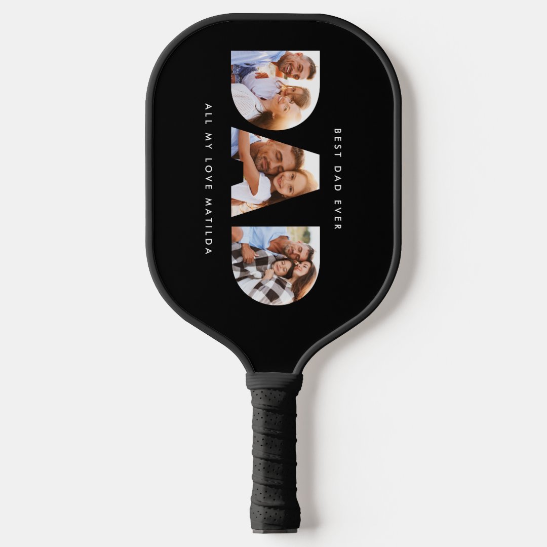 Dad Multi Photo Modern Typography Terracotta Pickleball Paddle