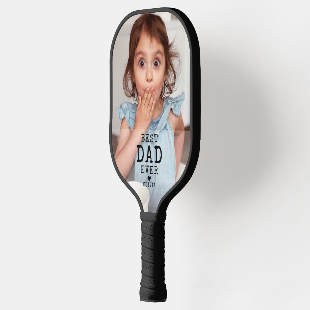 Best Dad Ever Typography Custom Photo Personalized Pickleball Paddle