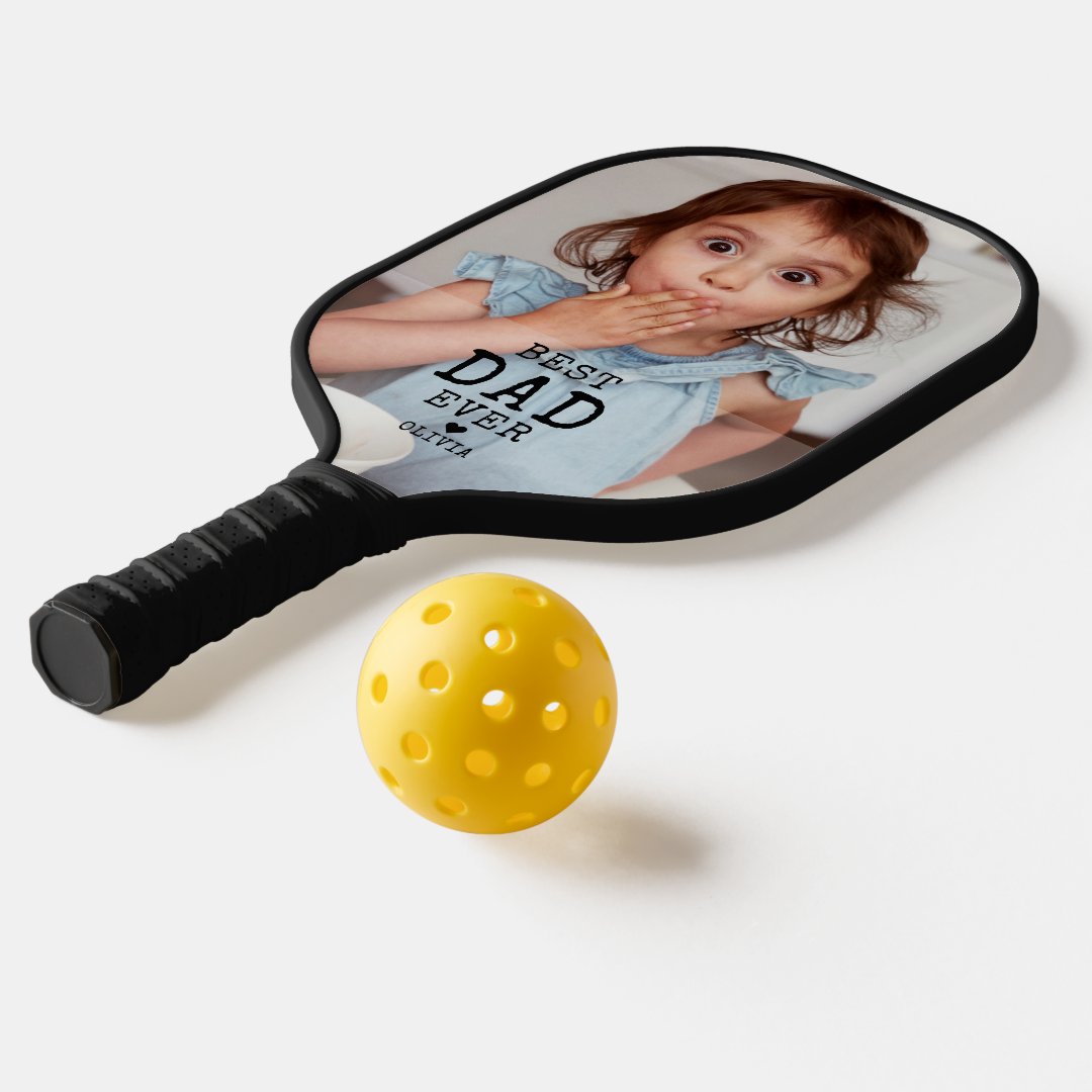 Best Dad Ever Typography Custom Photo Personalized Pickleball Paddle
