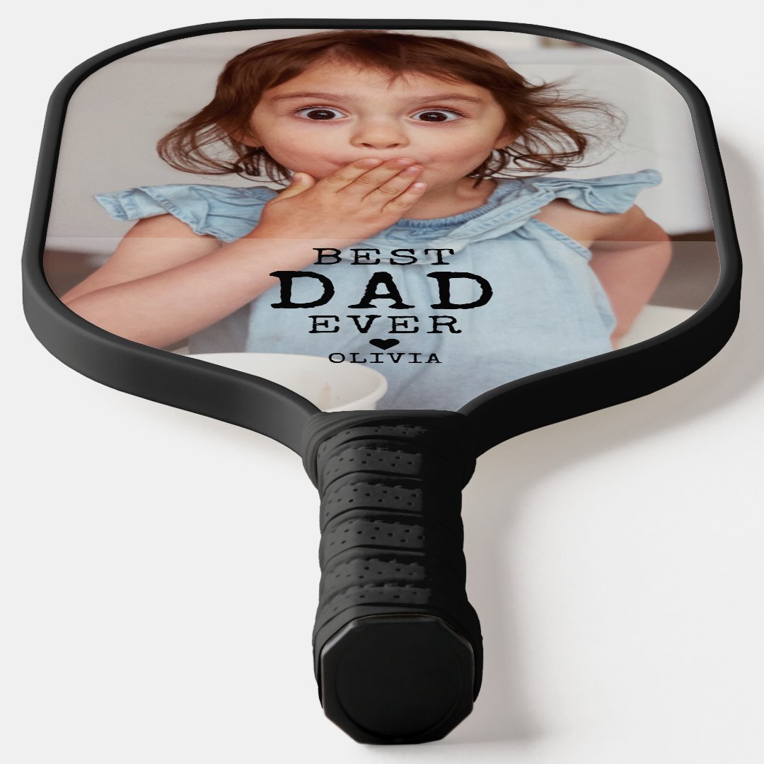 Best Dad Ever Typography Custom Photo Personalized Pickleball Paddle