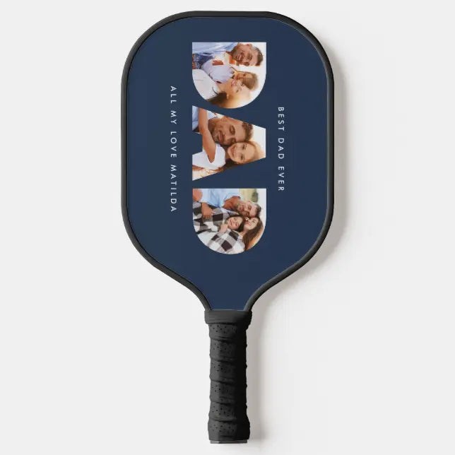 Dad Multi Photo Modern Typography Terracotta Pickleball Paddle