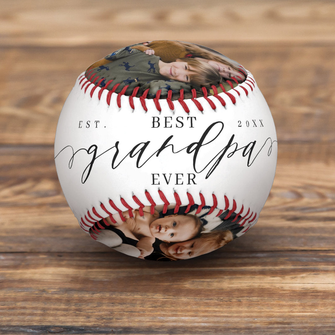 🔥Hot Sale🔥Best Grandpa Ever Script Fathers Day Photo Collage Baseball