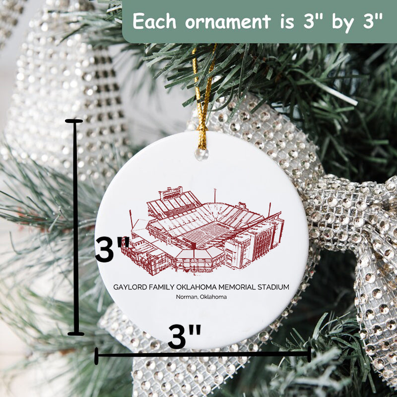 Gaylord Family Oklahoma Memorial Stadium - Oklahoma Sooners football, College Football Ceramic Christmas Ornament