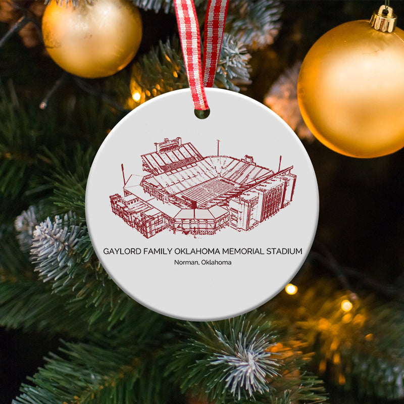 Gaylord Family Oklahoma Memorial Stadium - Oklahoma Sooners football, College Football Ceramic Christmas Ornament