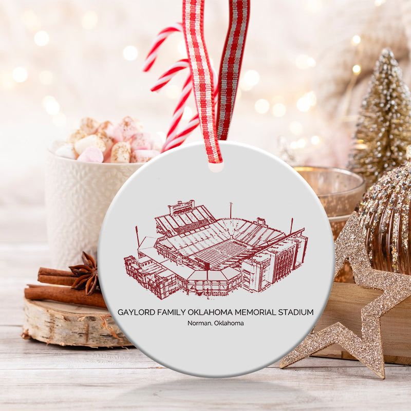 Gaylord Family Oklahoma Memorial Stadium - Oklahoma Sooners football, College Football Ceramic Christmas Ornament