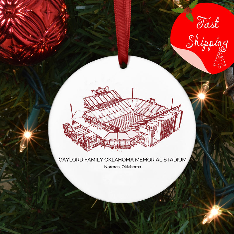 Gaylord Family Oklahoma Memorial Stadium - Oklahoma Sooners football, College Football Ceramic Christmas Ornament