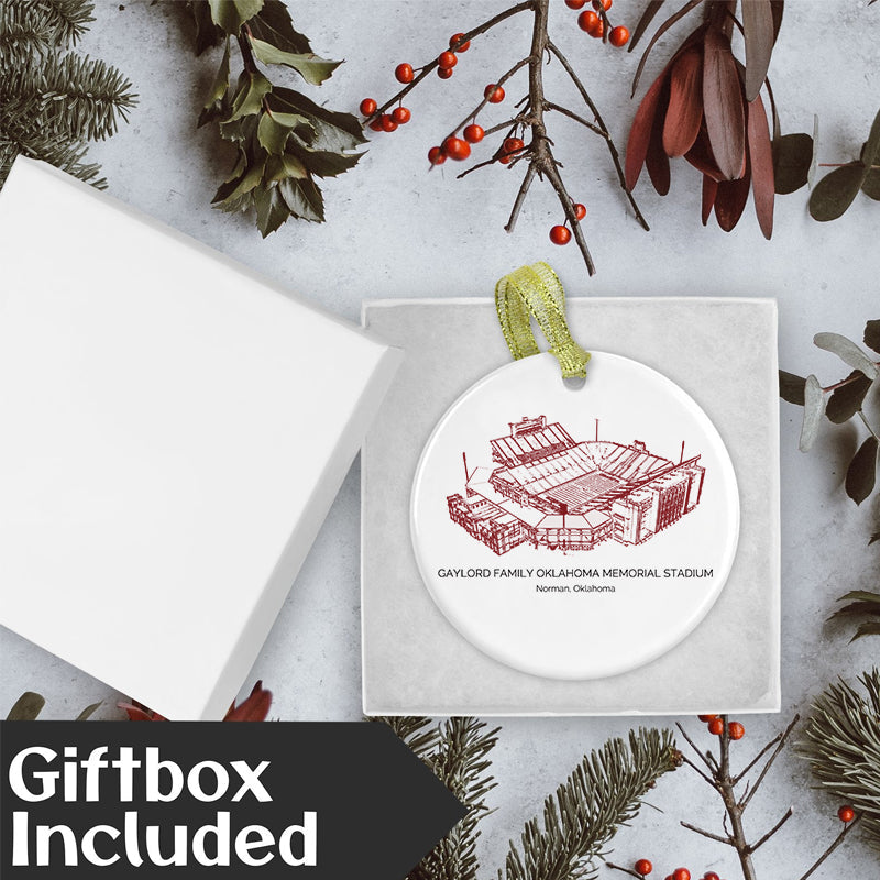 Gaylord Family Oklahoma Memorial Stadium - Oklahoma Sooners football, College Football Ceramic Christmas Ornament