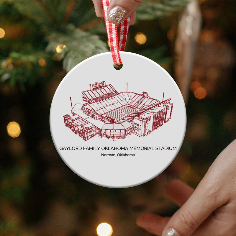 Gaylord Family Oklahoma Memorial Stadium - Oklahoma Sooners football, College Football Ceramic Christmas Ornament