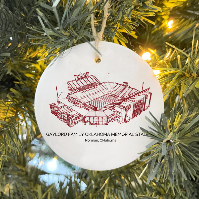 Gaylord Family Oklahoma Memorial Stadium - Oklahoma Sooners football, College Football Ceramic Christmas Ornament