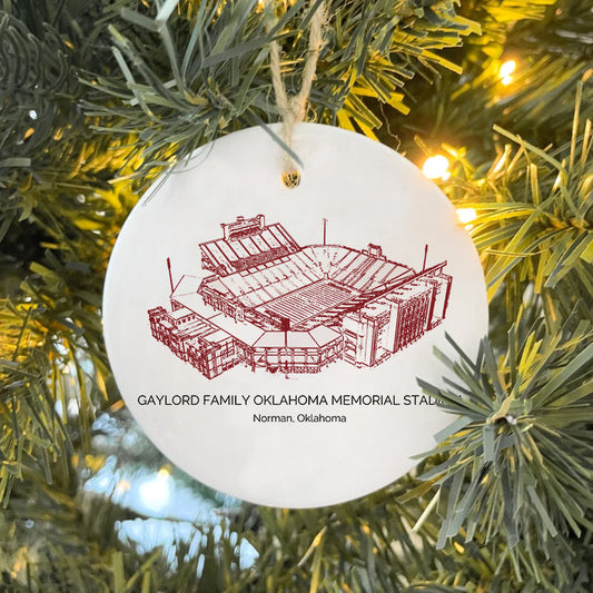 Gaylord Family Oklahoma Memorial Stadium - Oklahoma Sooners football, College Football Ceramic Christmas Ornament