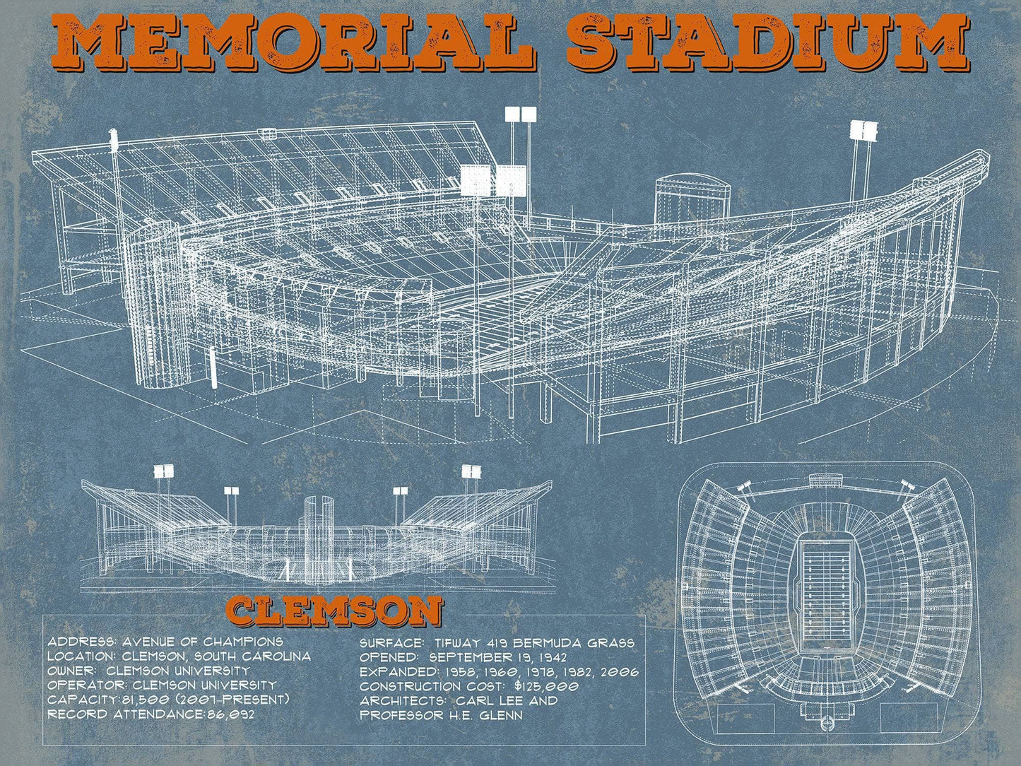 Vintage Clemson Tigers - Memorial Stadium Football Print