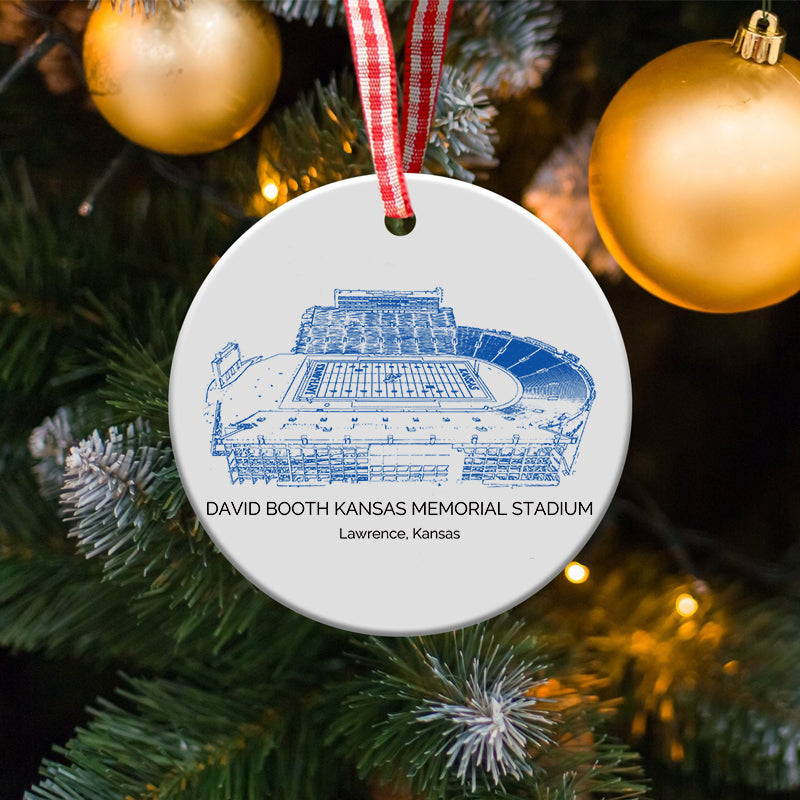 David Booth Kansas Memorial Stadium - Kansas Jayhawks football,College Football Ceramic Christmas Ornament