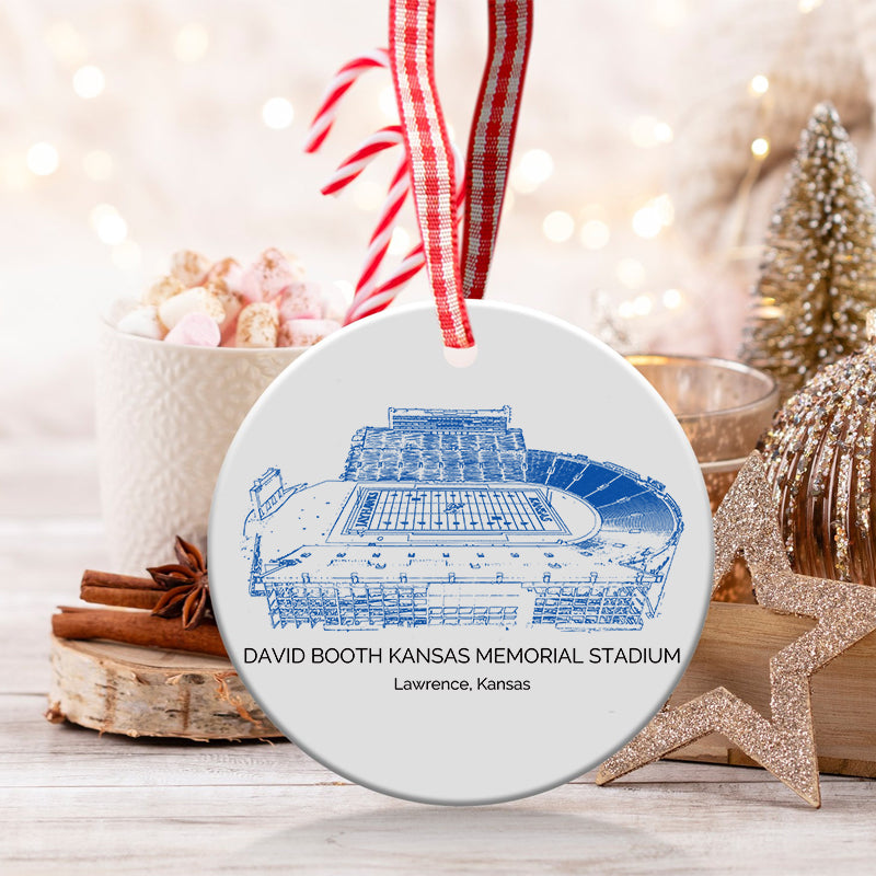 David Booth Kansas Memorial Stadium - Kansas Jayhawks football,College Football Ceramic Christmas Ornament