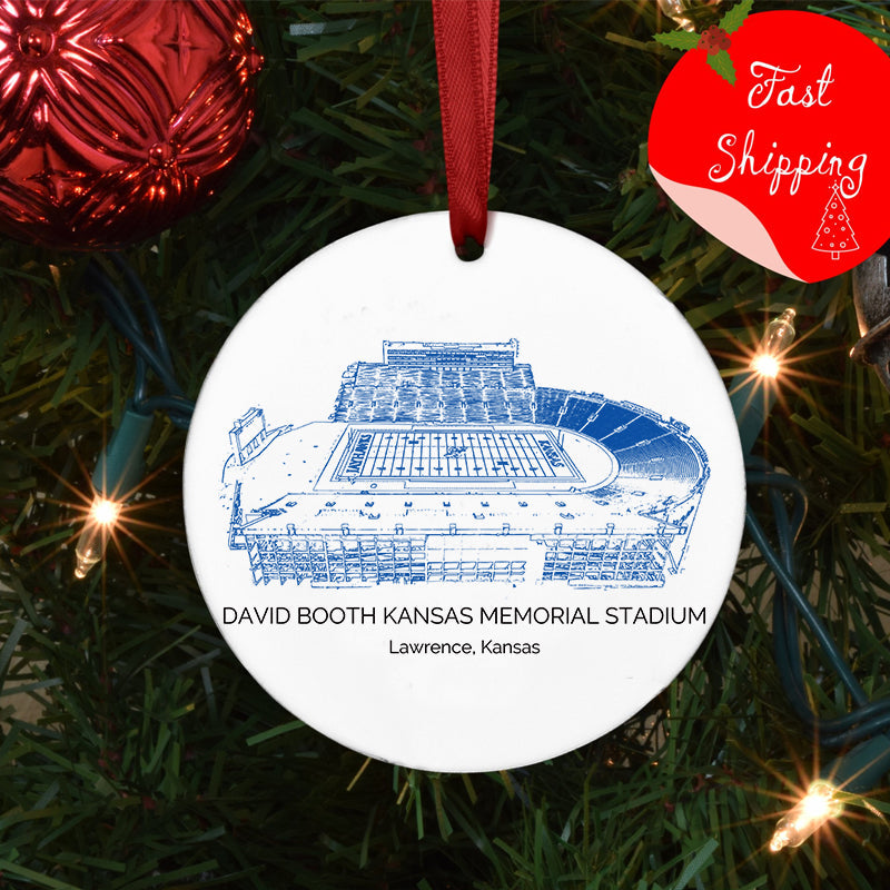 David Booth Kansas Memorial Stadium - Kansas Jayhawks football,College Football Ceramic Christmas Ornament