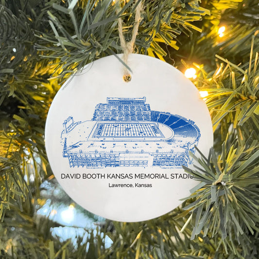 David Booth Kansas Memorial Stadium - Kansas Jayhawks football,College Football Ceramic Christmas Ornament