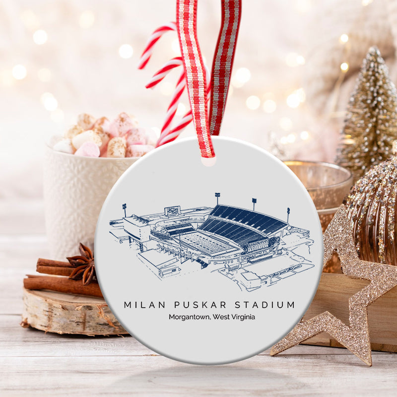 Milan Puskar Stadium - West Virginia Mountaineers football,College Football Ceramic Christmas Ornament