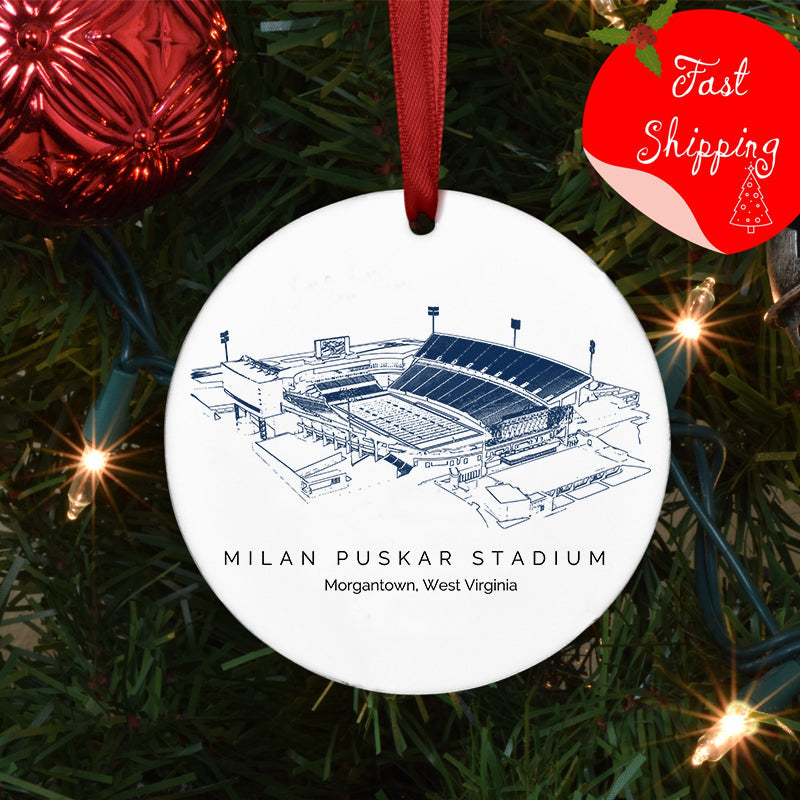 Milan Puskar Stadium - West Virginia Mountaineers football,College Football Ceramic Christmas Ornament