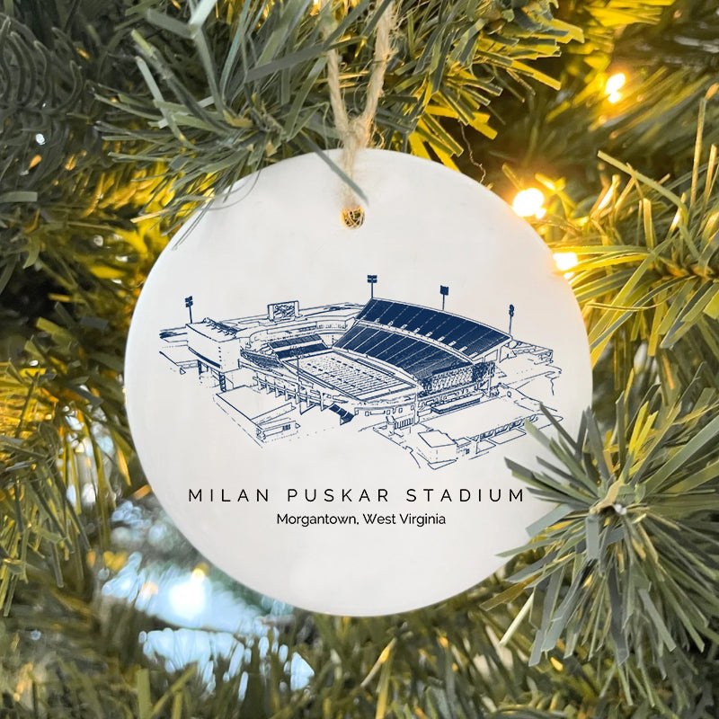 Milan Puskar Stadium - West Virginia Mountaineers football,College Football Ceramic Christmas Ornament