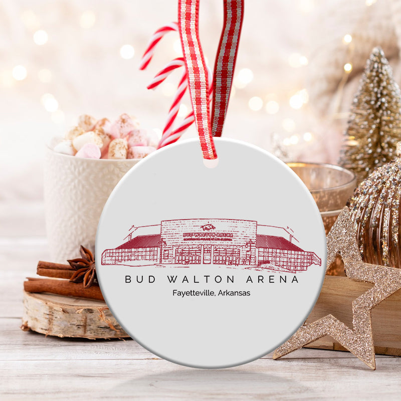 Bud Walton Arena - Arkansas Razorbacks football,College Football Ceramic Christmas Ornament