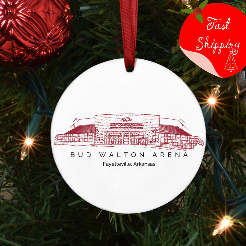 Bud Walton Arena - Arkansas Razorbacks football,College Football Ceramic Christmas Ornament