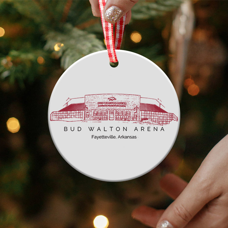 Bud Walton Arena - Arkansas Razorbacks football,College Football Ceramic Christmas Ornament